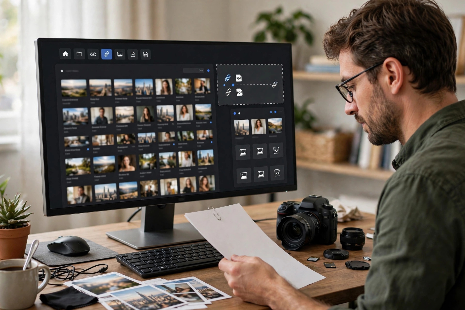 Photographer attaching model release PDFs to uploads in a stock contributor dashboard